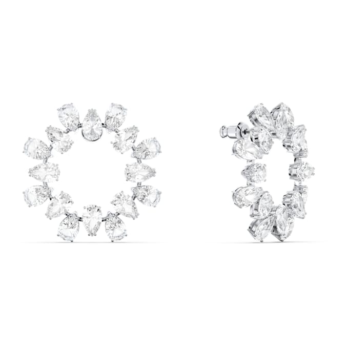 Millenia hoop earrings Pear cut, White, Rhodium plated
