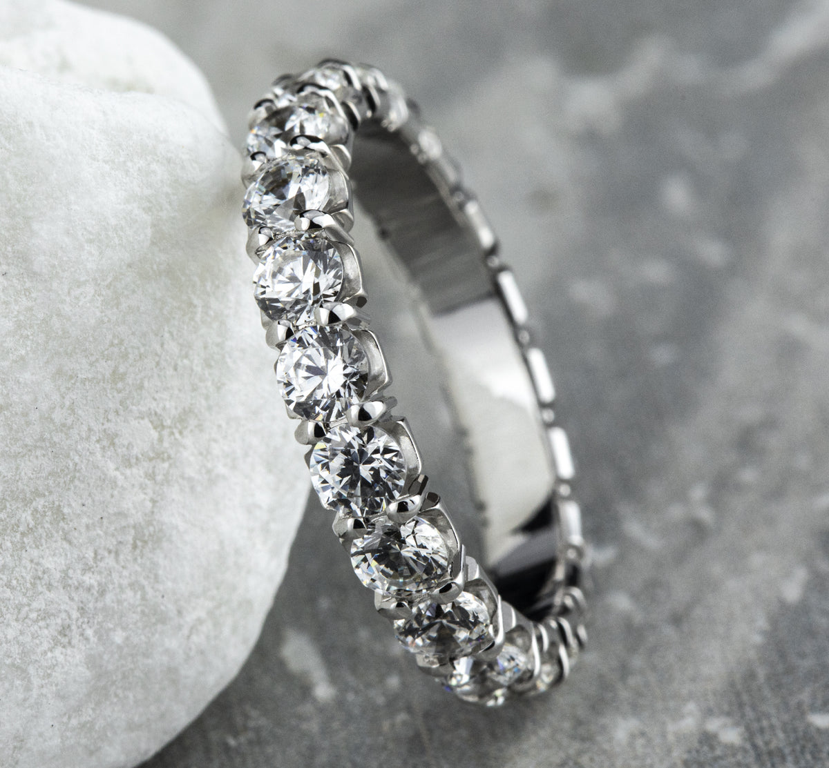 THE GEMMA 3mm 14K White Benchmark men's wedding band