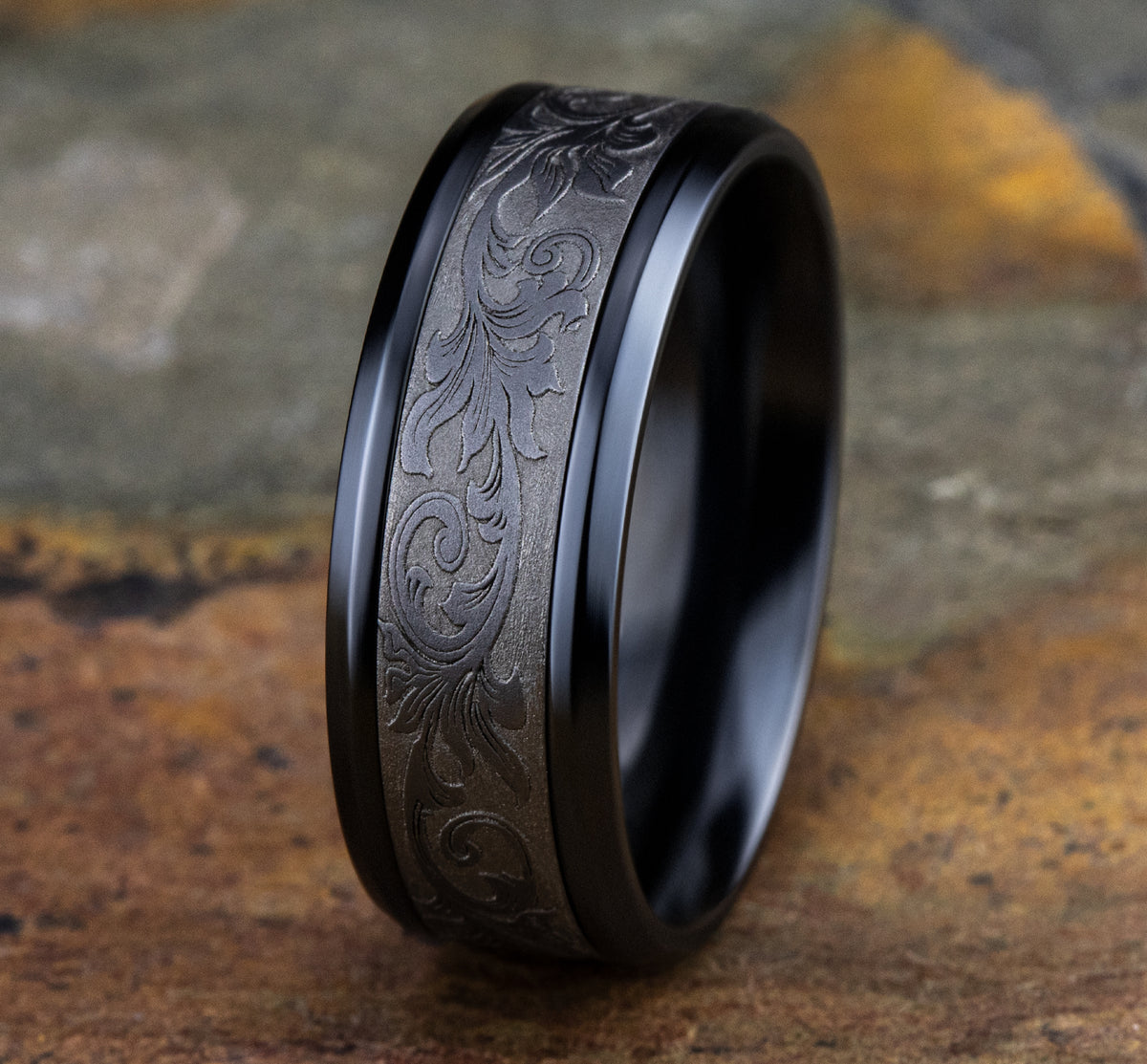 THE ROYAL 8mm Black Titanium/Tantalum Grey Benchmark men's wedding band