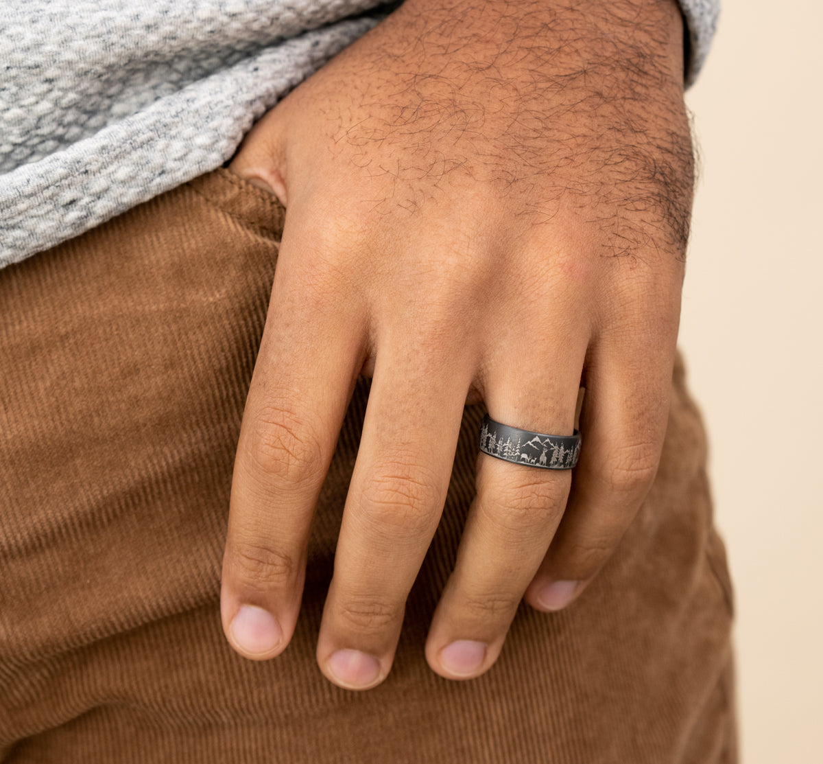 THE STAG 8mm Tantalum Dark Benchmark men's wedding band