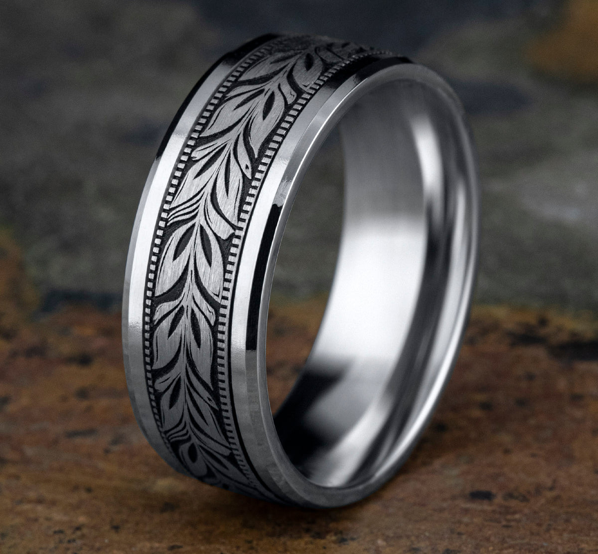 THE BALI 8mm 14K White Benchmark men's wedding band