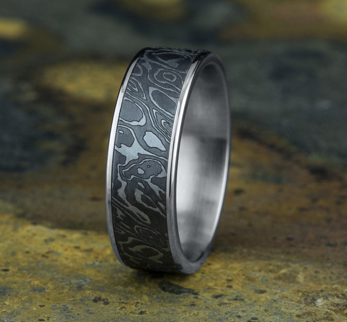 THE WILD 7.5mm 14K White/Tantalum Grey Benchmark men's wedding band