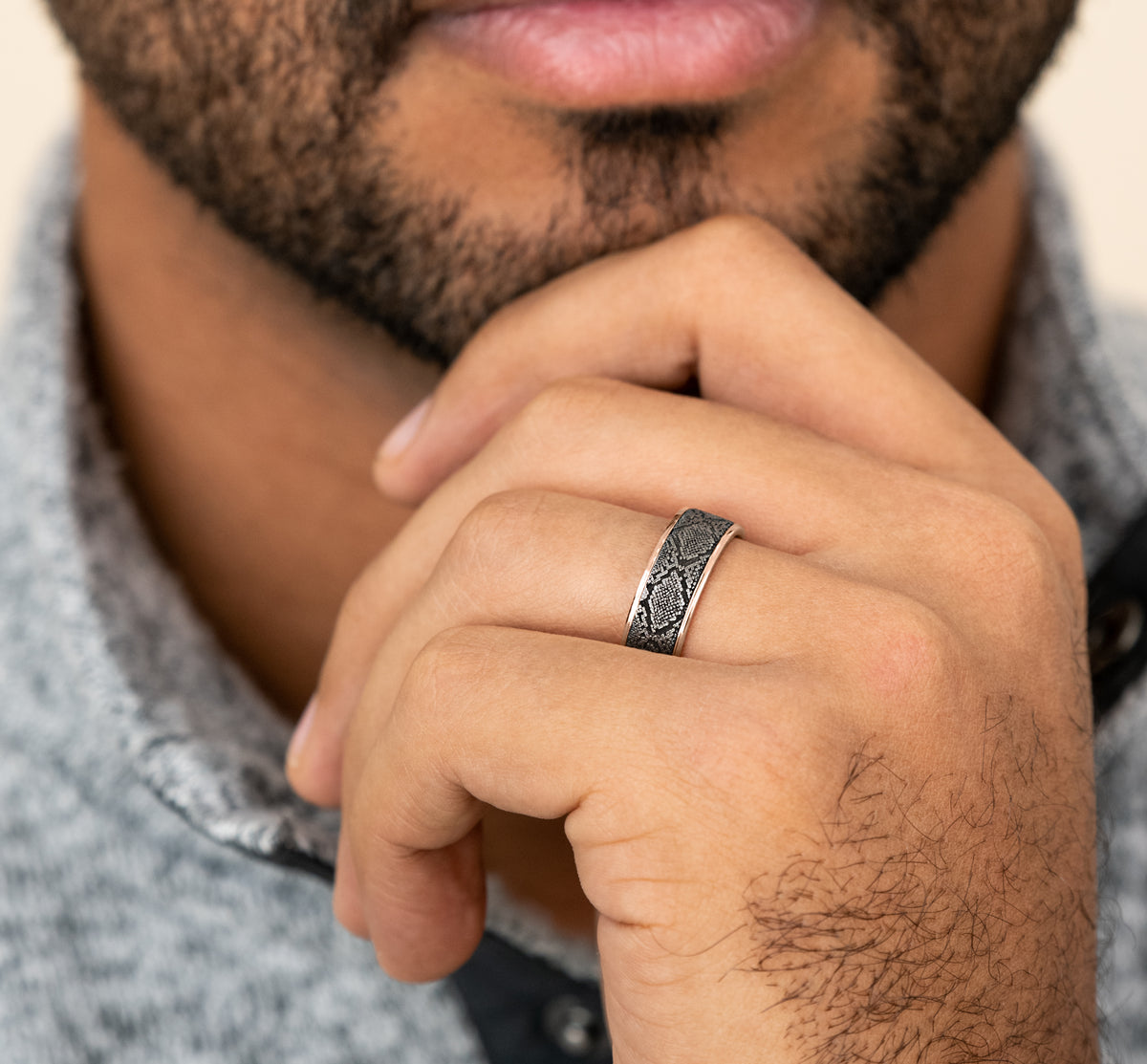 THE DIAMONDBACK 7.5mm 14K Rose/Tantalum Grey Benchmark men's wedding band