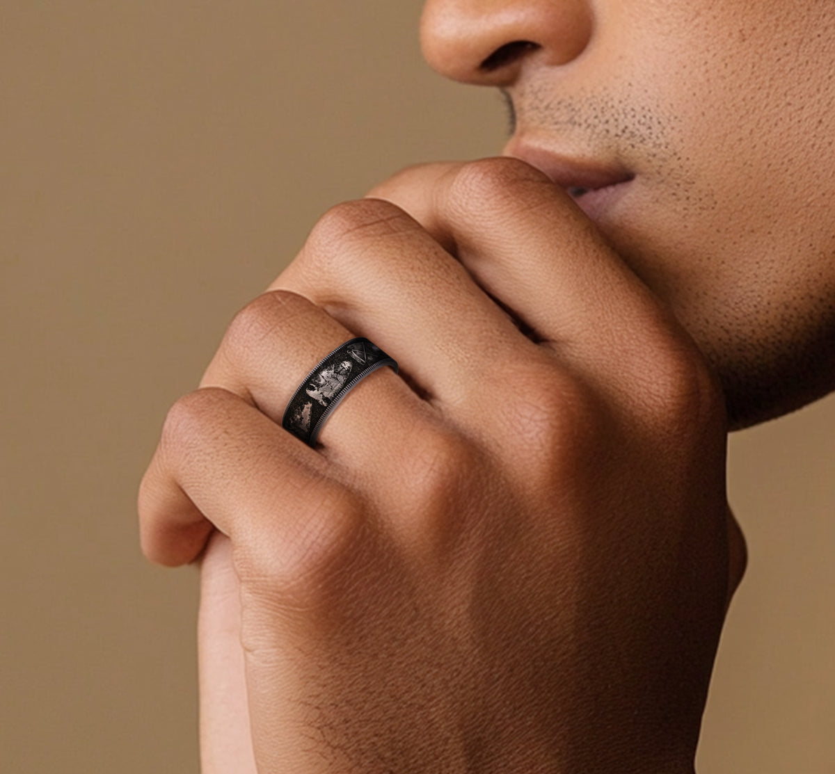 THE ARROWHEAD 7.5mm Tantalum Grey/Grey-Black Titanium Benchmark men's wedding band