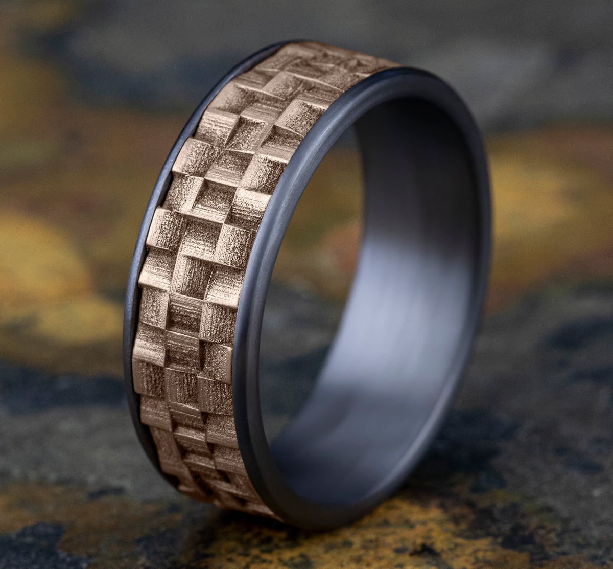THE WEAVER 7.5mm Tantalum Grey/14K Rose Benchmark men's wedding band