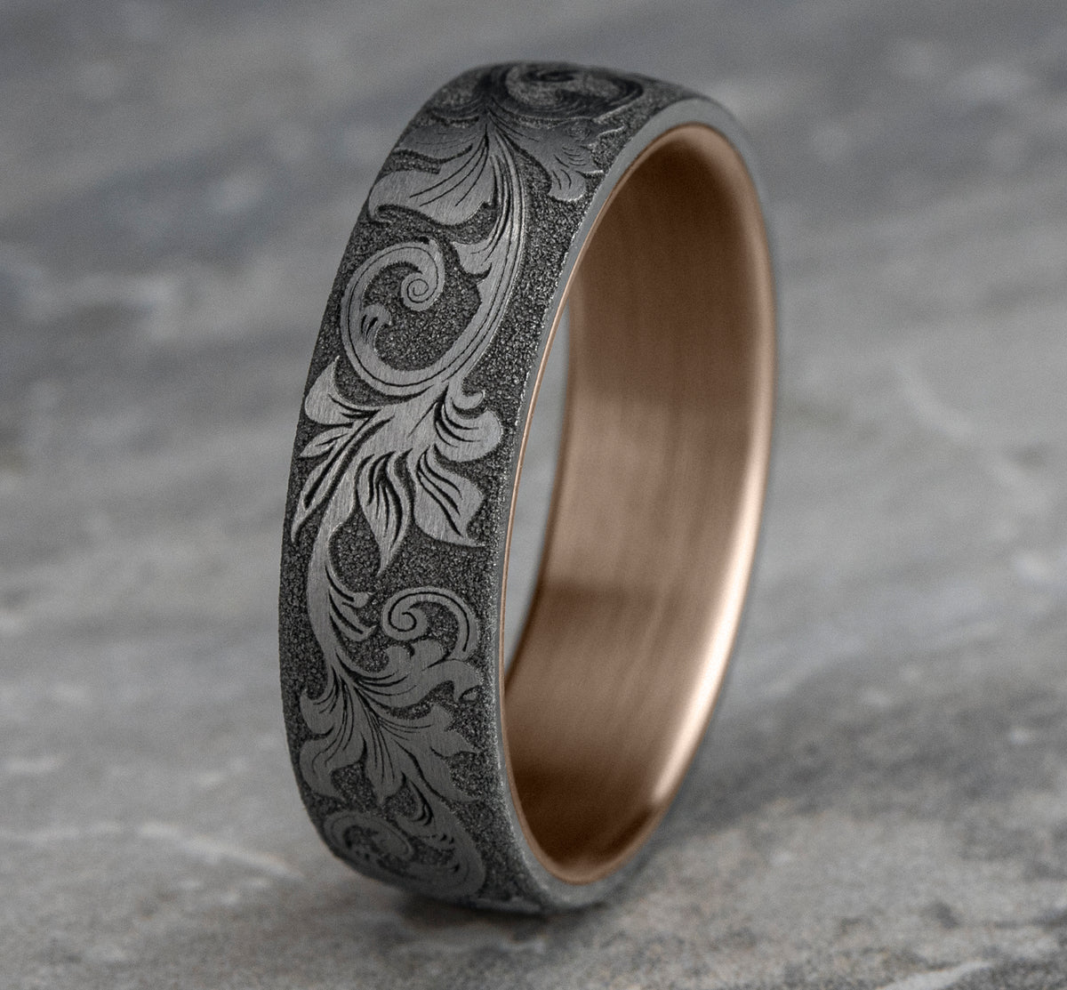 THE PALACE 6.5mm 14K Rose/White Benchmark men's wedding band