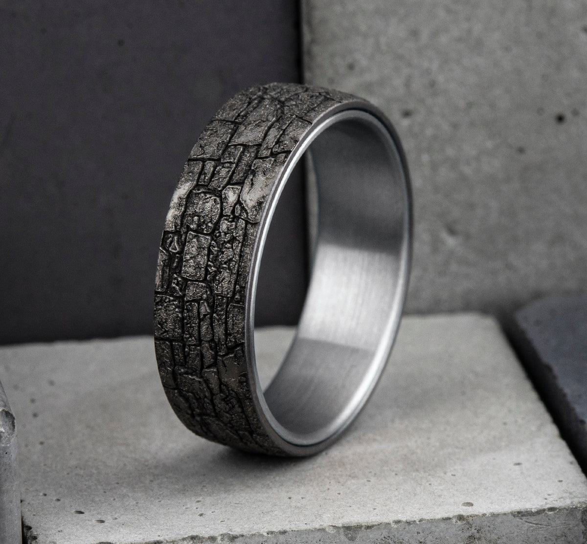 THE TROY 6.5mm 14K White/Tantalum Grey Benchmark men's wedding band