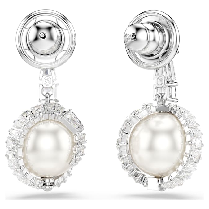 Snake drop earrings Crystal pearl, Mixed cuts, Year of the Snake, White, Rhodium plated