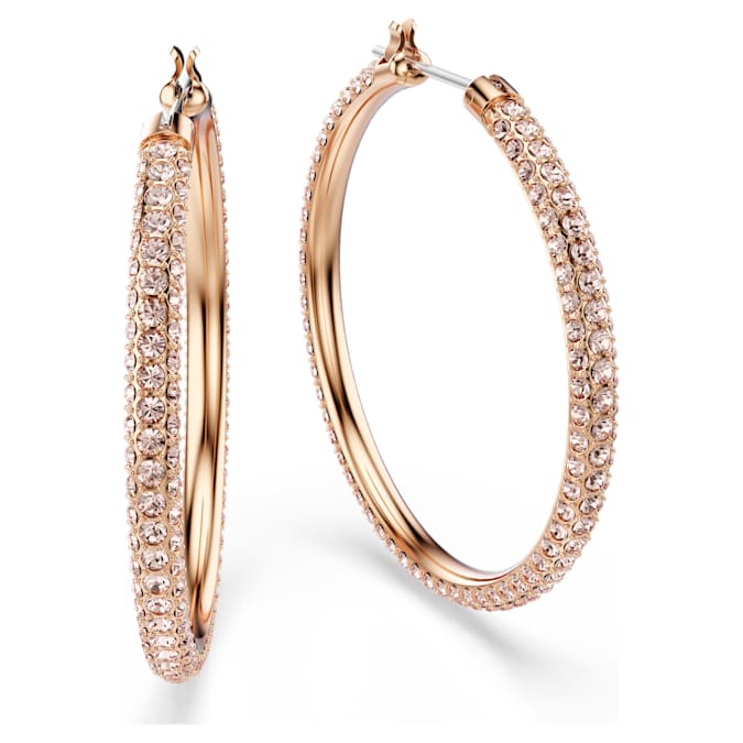 Stone hoop earrings Pavé, Large, White, Rose gold-tone plated