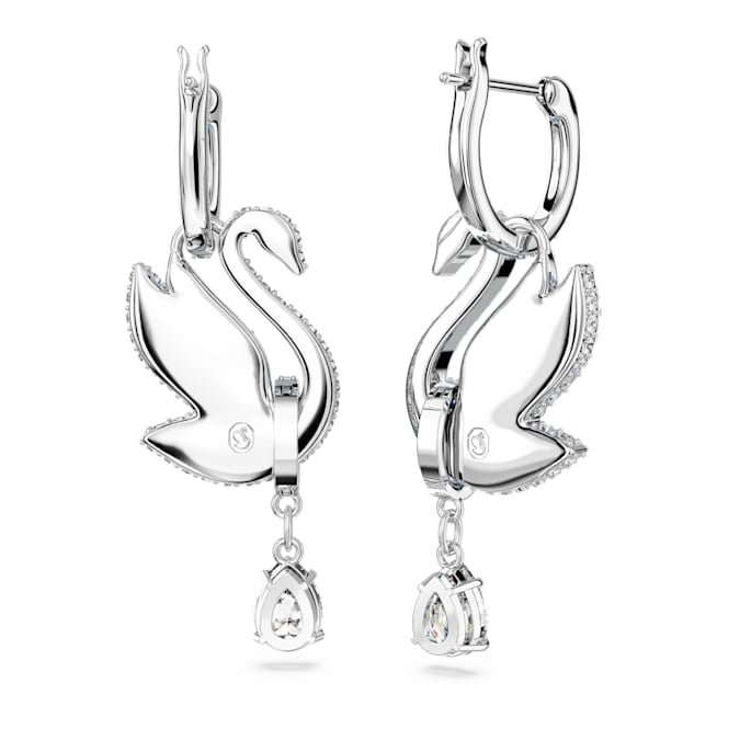 Swan drop earrings Swan, Blue, Rhodium plated
