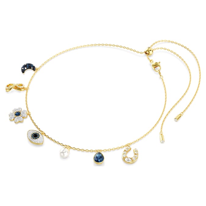 Symbolica choker Crystal pearl, Moon, infinity, clover, evil eye and horseshoe, Blue, Gold-tone plated