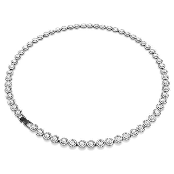 Una Angelic Tennis necklace Round cut, Long, White, Ruthenium plated