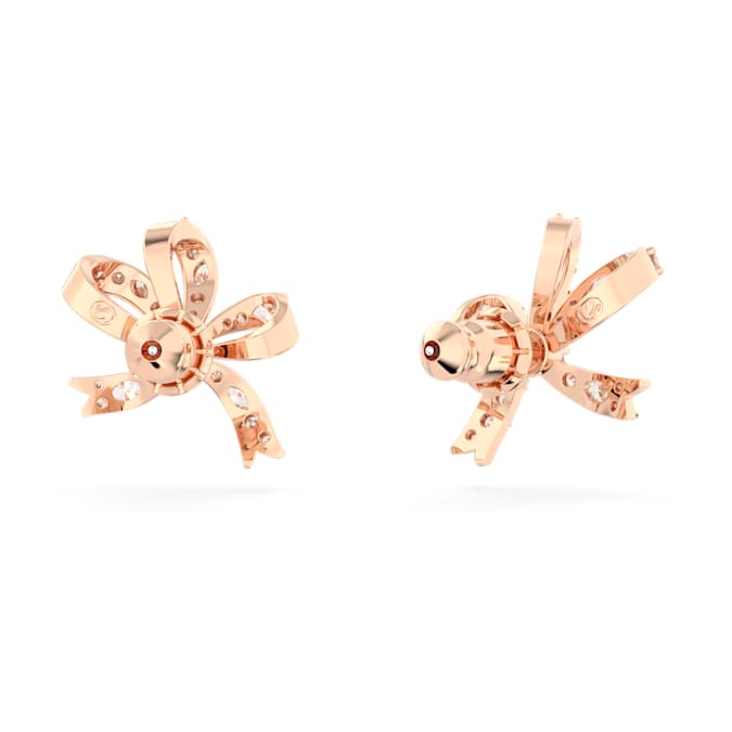 Volta stud earrings Bow, Small, White, Rose gold-tone plated