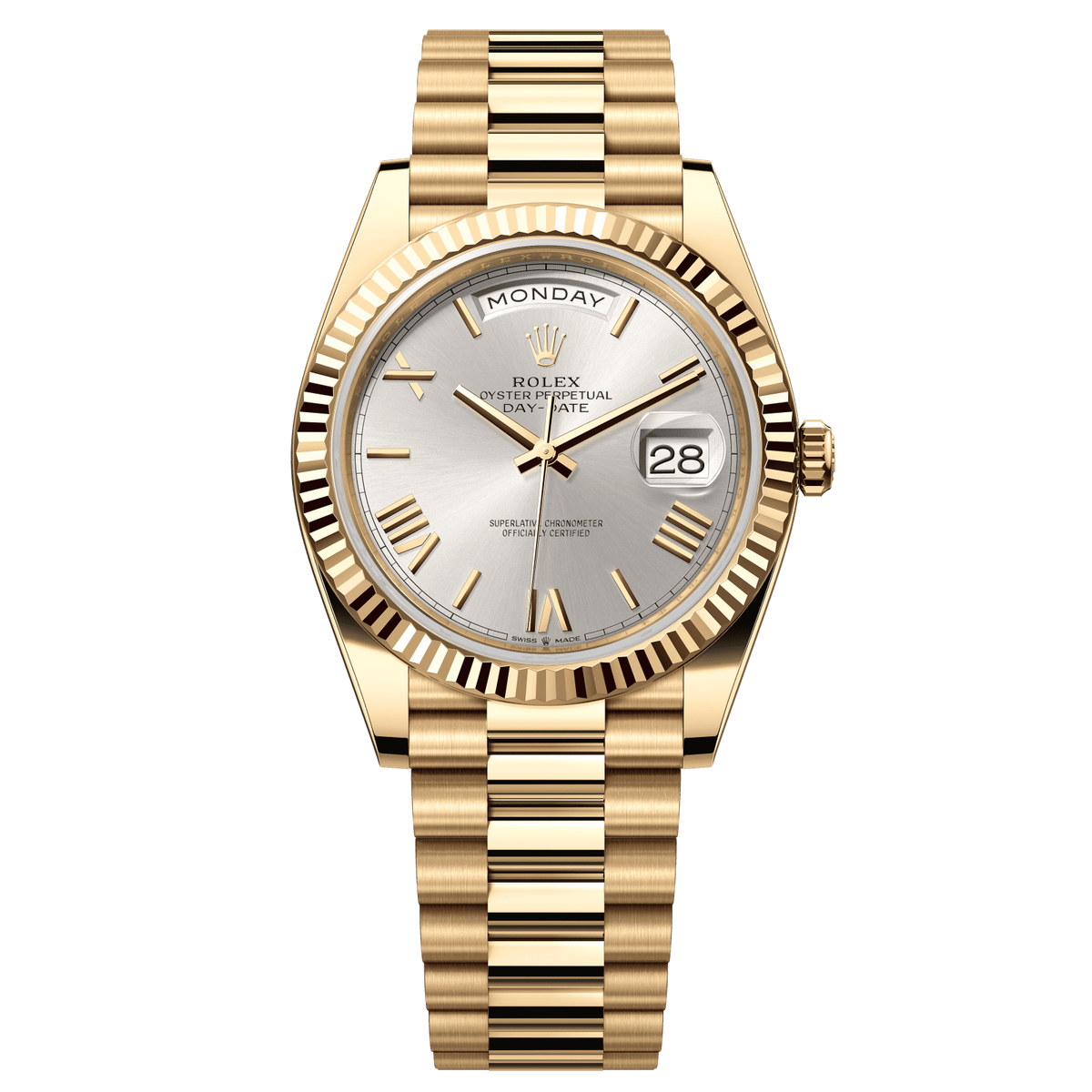 Rolex Day-Date 40mm Silver Dial Yellow Gold President Bracelet 228238