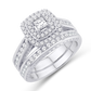 14k white gold 1.00ctw Princess cut double Halo engagement ring set