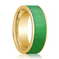 Mens Wedding Band 14K Yellow Gold with Textured Green Inlay Flat Polished Design - AydinsJewelry