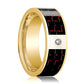 Mens Wedding Band 14K Yellow Gold and Diamond with Black & Red Carbon Fiber Inlay Flat Polished Design