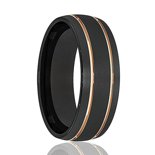 BLADE Rose Gold Double Groove Tungsten Wedding Ring