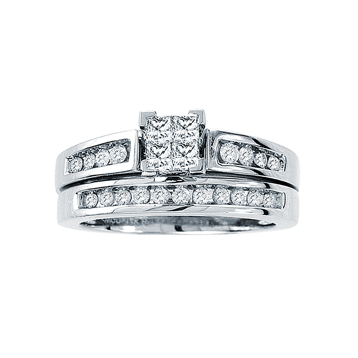 10k white gold 1/2ctw princess cut engagement ring Quad set