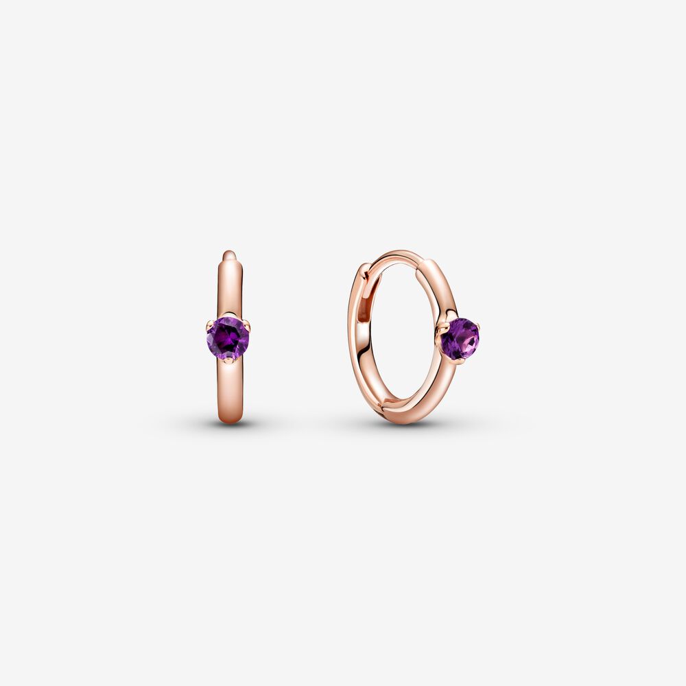 Purple Solitaire Huggie Hoop Earrings