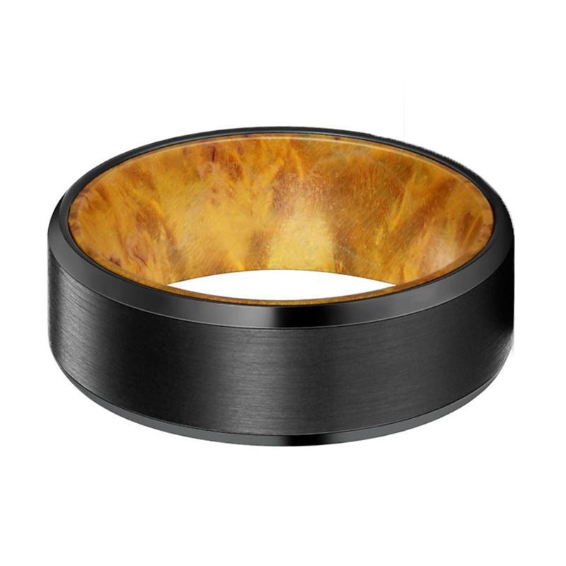 AIRBENDER Tungsten Yellow Box Elder Wood Ring--Men's Wedding Band