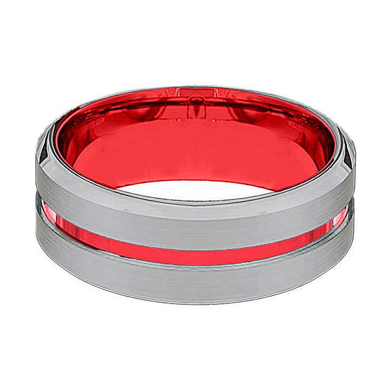 BMW Silver And Red Tungsten Mens Wedding Band
