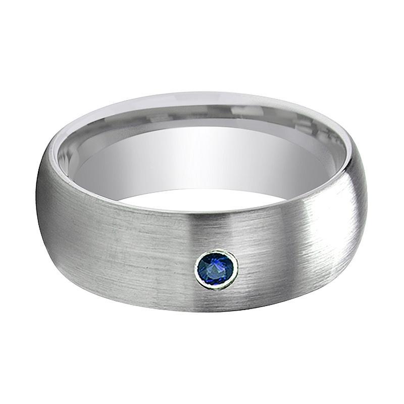 ISAIAH Domed Blue Diamond Brushed Tungsten Wedding Ring