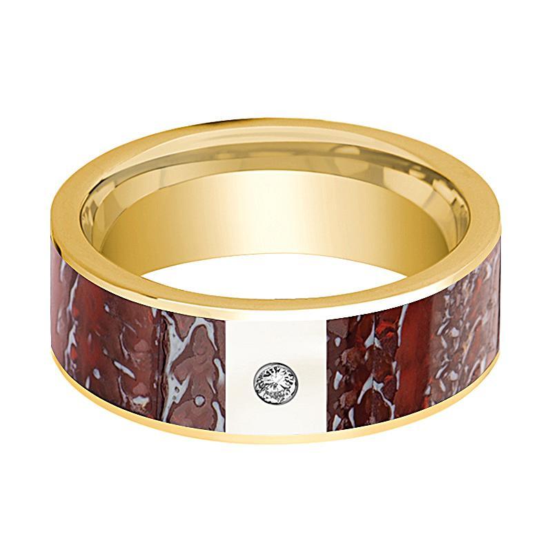 ADZE 14K Yellow Gold and Diamond Red Dinosaur Bone Ring - AydinsJewelry