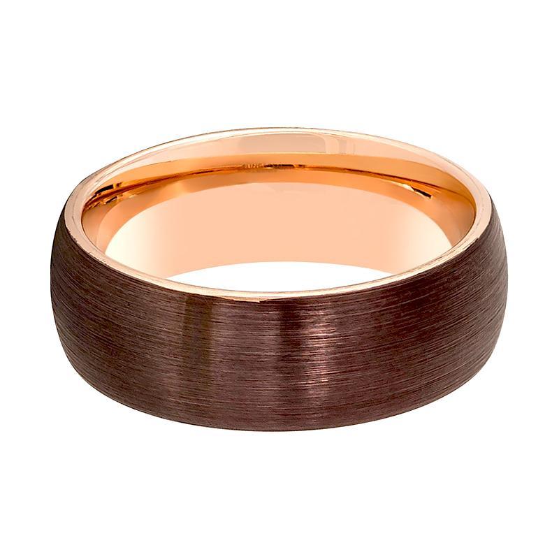 Rose Gold & Brown Brushed Men's Wedding Band