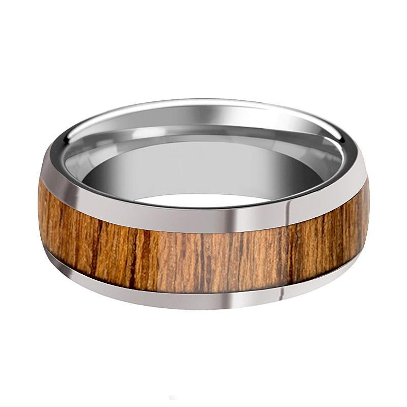 Tungsten Wood Ring - Teak Wood - Tungsten Wedding Band - Polished Finish - 8mm - Tungsten Wedding Ring