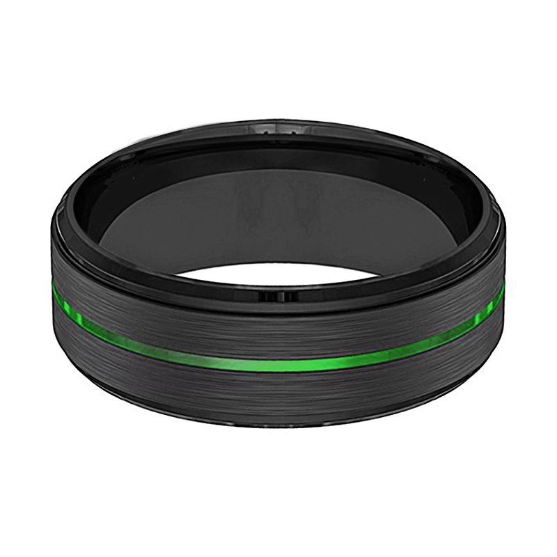 REAPER Green Groove Men's Black Wedding Band