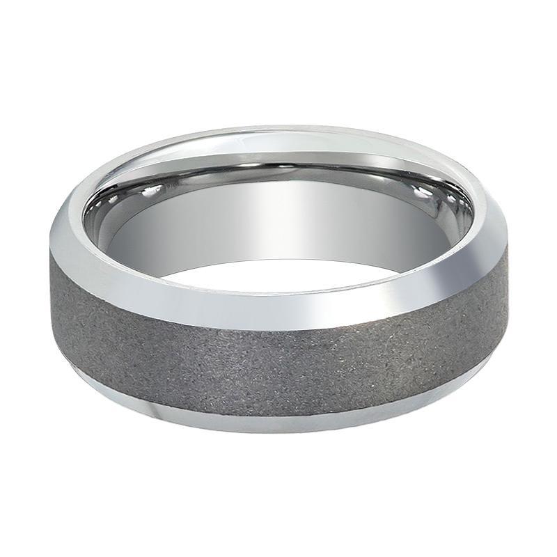 Tungsten Carbide Wedding Band Sandblasted Shiny Beveled Edges