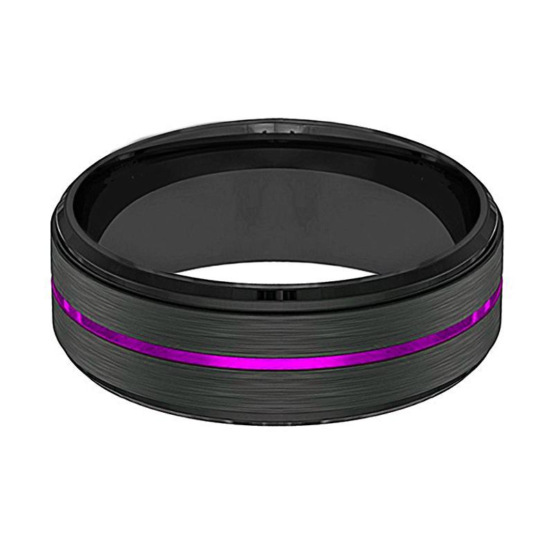 NIGHTSHADE Purple Groove Men's Tungsten Wedding Band