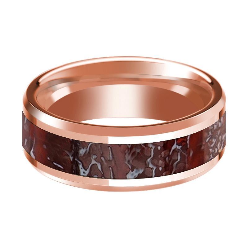 NUBLAR Red Dinosaur Bone Inlay Wedding Ring 14K Rose Gold