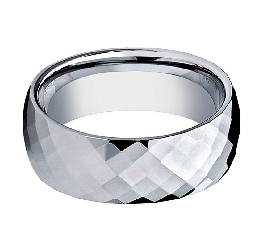 Tungsten Wedding Ring Shiny Polished Faceted Center Domed 6mm, 8mm Tungsten Carbide Mens & Womens Band