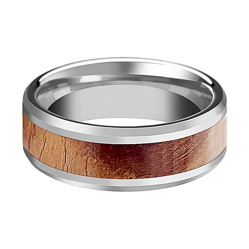Tungsten Wood Ring - Olive Wood Inlaid - Tungsten Wedding Band - Polished Finish - 8mm - Tungsten Wedding Ring