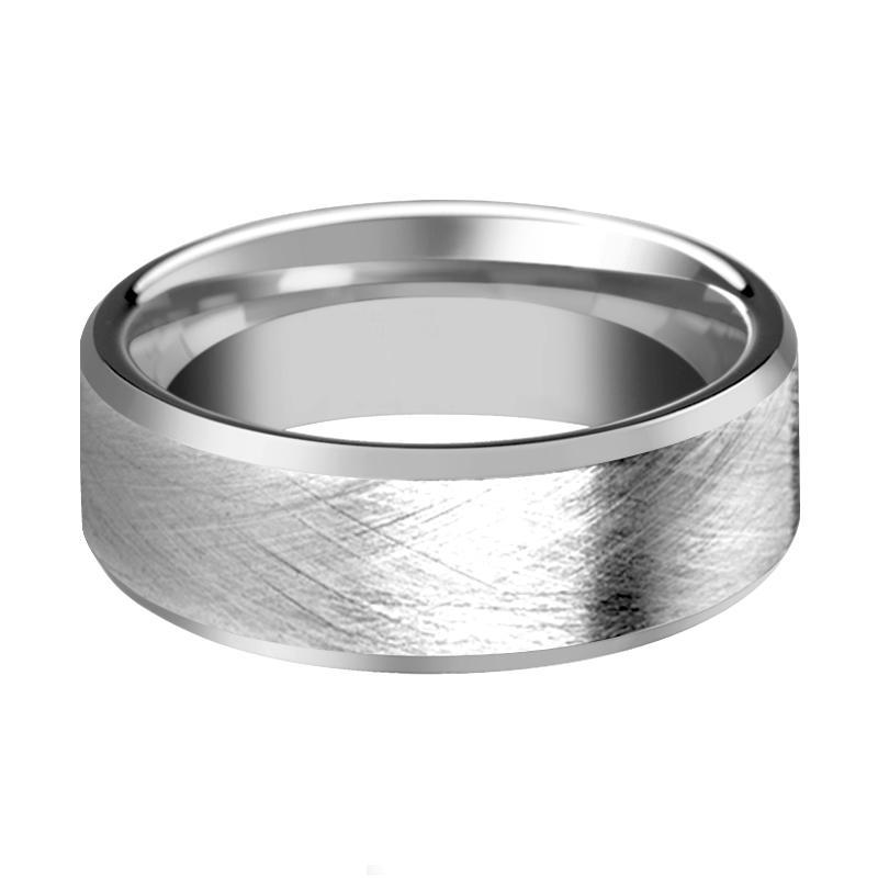 Tungsten Carbide Wedding Ring with Wire Brushed Finish and Beveled Edges 6mm, 8mm