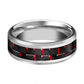 Tungsten Red Carbon Fiber Inlay Beveled Edges 6mm, 8mm Tungsten Carbide Wedding Ring