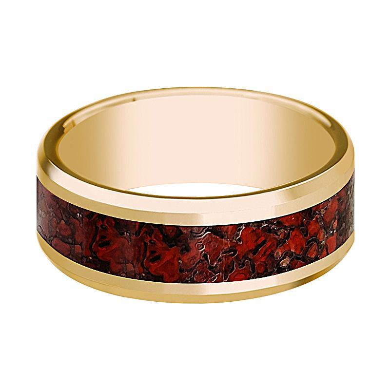 ISLA 14k Yellow Gold Red Dinosaur Bone Inlay