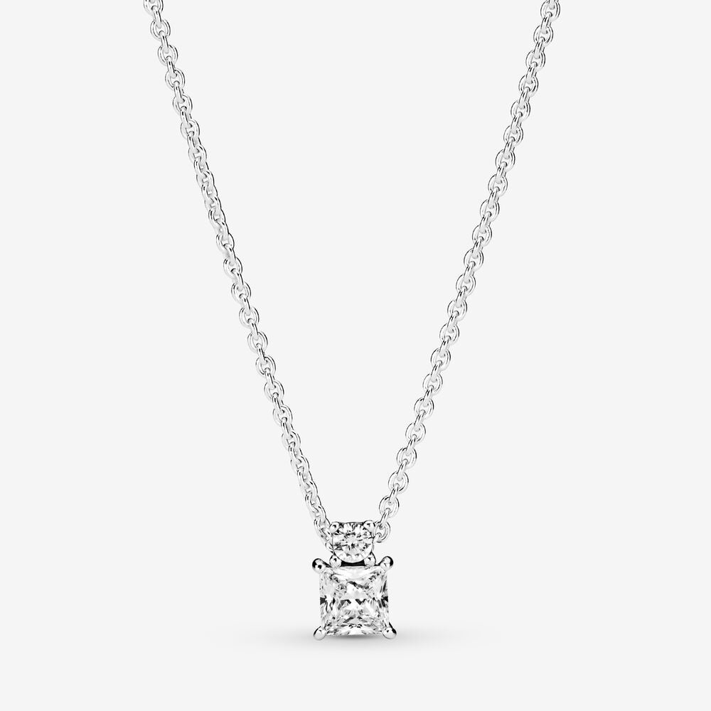 Sparkling Collier Round & Square Pendant Necklace