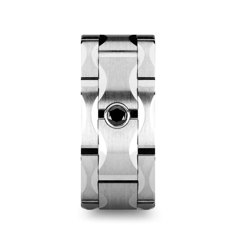 Black Diamond Wedding Ring - Tungsten Ring - Silver Tungsten - Flat Brushed - Grooves & Black Diamond - Tungsten Wedding Band - 10mm - AydinsJewelry