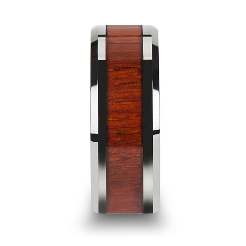 Tungsten Wood Ring - Padauk Real Wood - Tungsten Wedding Band - Polished Finish - 6mm - 8mm - 10mm - Tungsten Wedding Ring