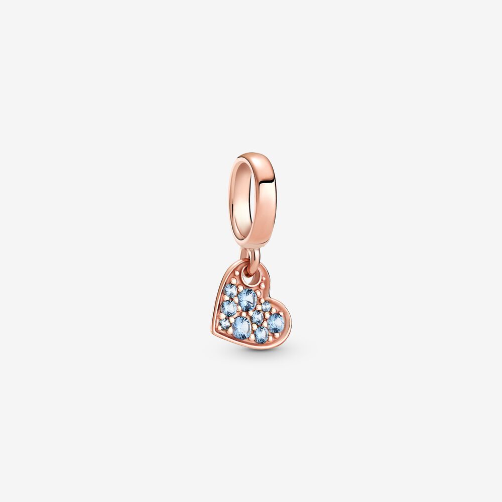 Light Blue Pavé Tilted Heart Dangle Charm