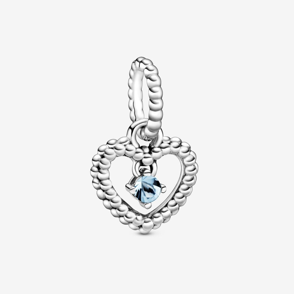 March Aqua Blue Beaded Heart Dangle Charm