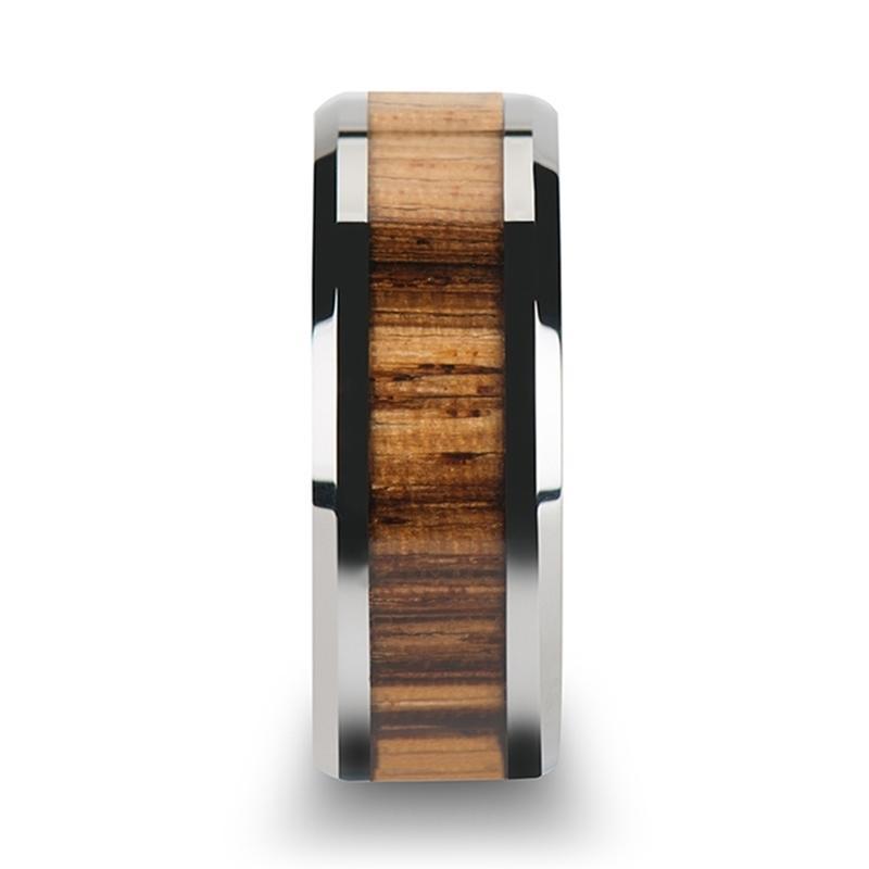 Tungsten Wood Ring - Zebra Wood Inlay - Tungsten Wedding Band - Polished Finish - 4mm - 6mm - 7mm - 8mm - 10mm - Tungsten Wedding Ring
