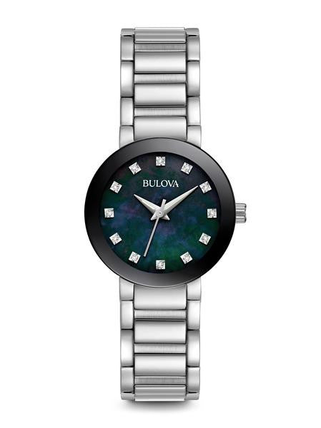 Ladies' Bulova Diamond Black Mother of Pearl Watch 96P172