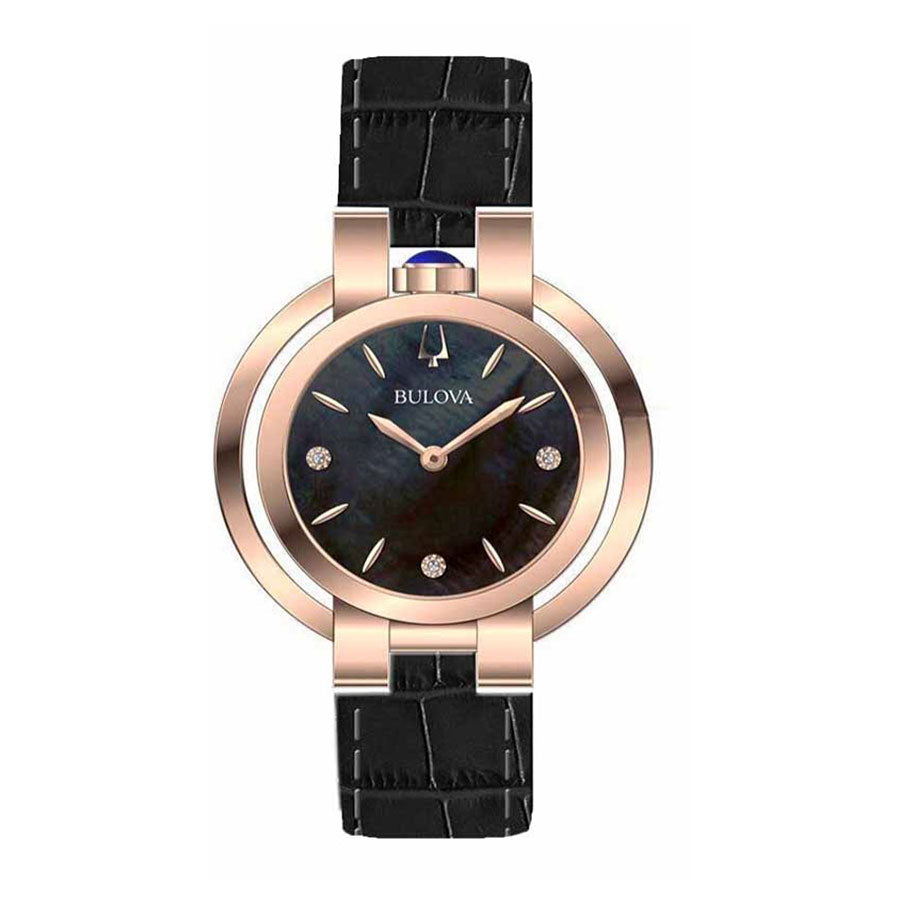 Bulova Rubaiyat rose gold tone watch black mother of pearl diamond Dial 97p139