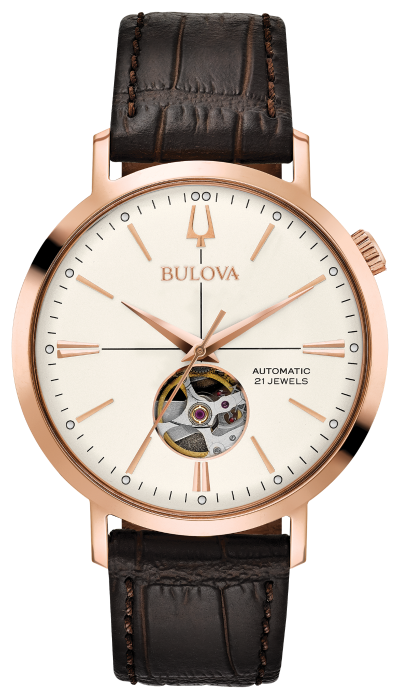 Bulova Aerojet Men\'s Classic Jewelers – - Leather Monica Automatic Watch 97A136 Skeleton