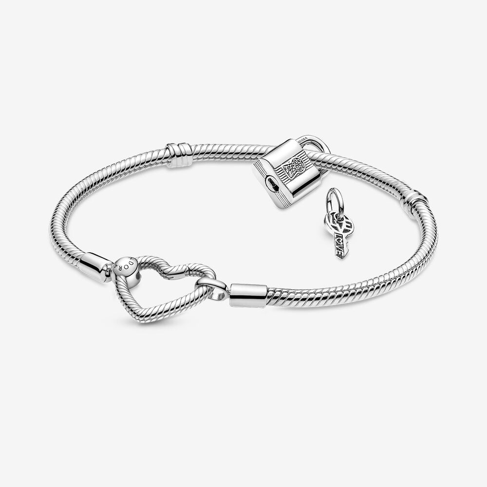 Pandora Sterling Silver Lock and Key Necklace Set