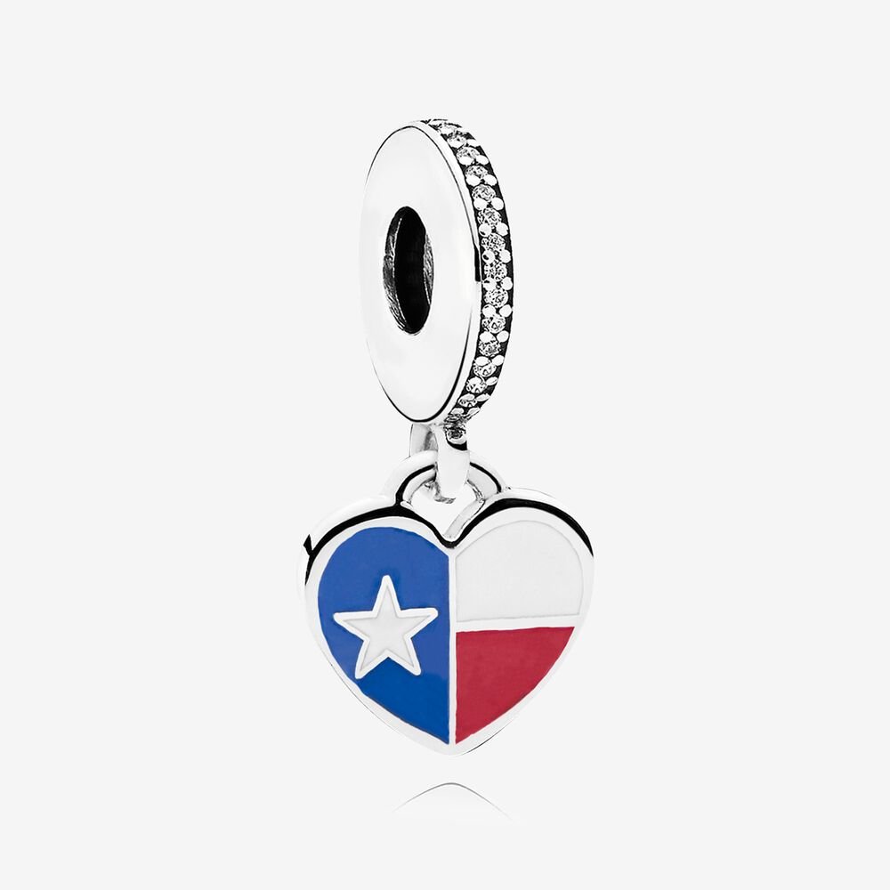 Texas Flag Heart Dangle Charm, Mixed Enamel
